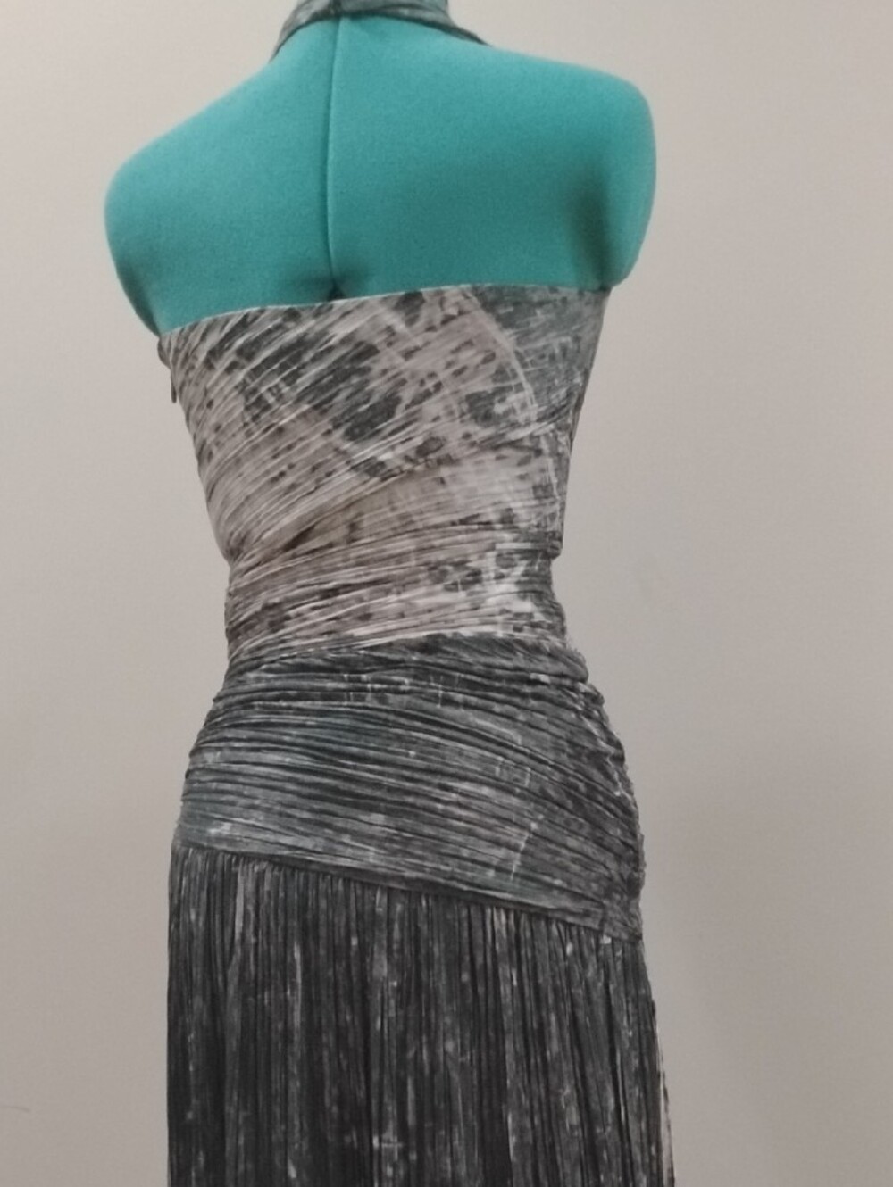 Halston Heritage Moss & Grey Pleated Halter Dress - Picture 4 of 9